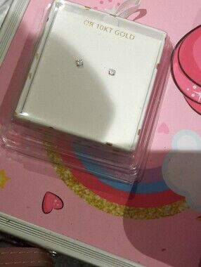 GENUINE SOLID 10K YELLOW GOLD 💛 Mystic CZ baby stud earrings or nose ring studs